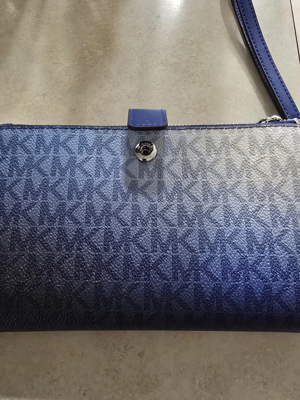 Michael Kors Jet Set Travel Double Zip Wristlet Wallet MK Logo Galaxy Blue